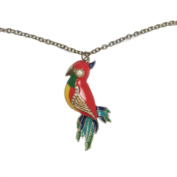 Jewelry - Enamel and Crystal Red Parrot Necklace